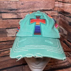 Teal Distressed KBETHOS Cross Serape Baseball Cap Hat - Adjustable Vintage Style